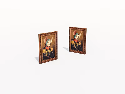 Two Framed Portraits With Rabbit Ears On Characters In Brown Frames And White Background 3d model