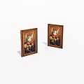 Two Framed Portraits With Rabbit Ears On Characters In Brown Frames And White Background