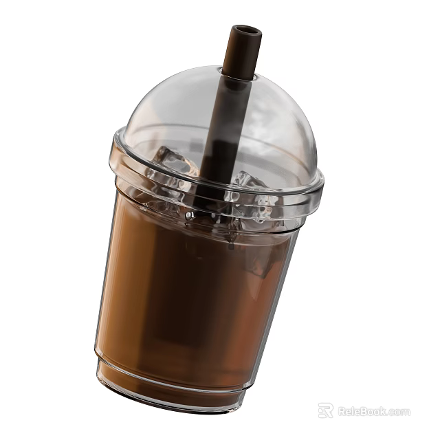 Ice Brown Beverage in Transparent Plastic Cup with Ice Cubes Brown Straw and Clear Lid 3d model 