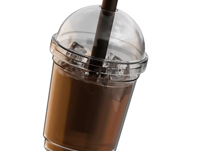 Ice Brown Beverage in Transparent Plastic Cup with Ice Cubes Brown Straw and Clear Lid 3d model