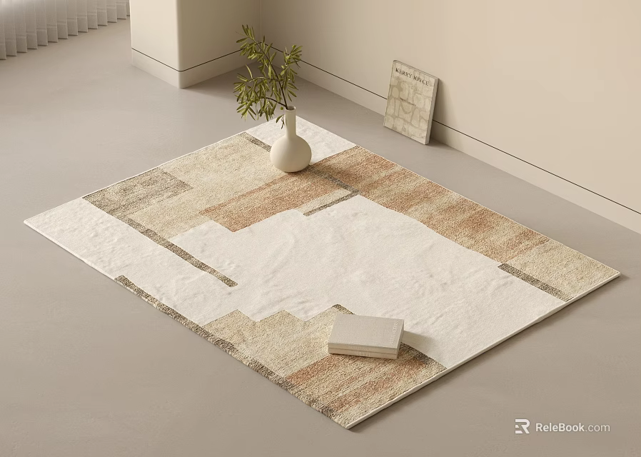 Square Rug With Beige Brown White Geometric Patchwork Design For Minimalist Indoor Decor 3d model 
