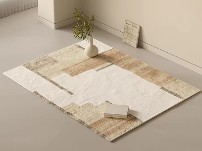 Square Rug With Beige Brown White Geometric Patchwork Design For Minimalist Indoor Decor 3d model