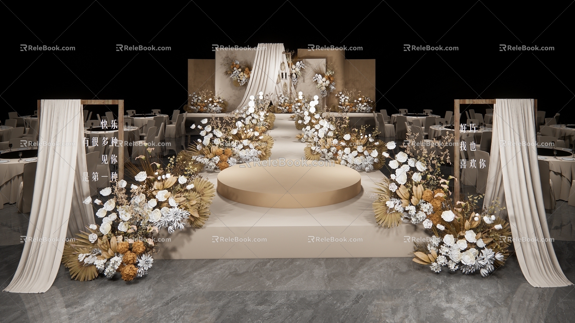 Modern Wedding Scene Champagne Wedding Ceremony Area 3d model