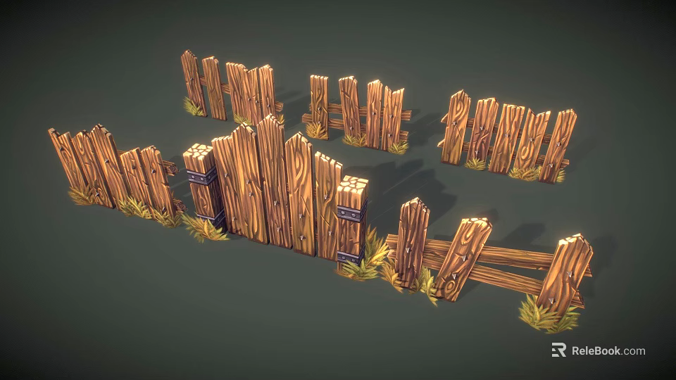 Wooden Fences Design With Various Structures And Grass At The Bottom 3d model 