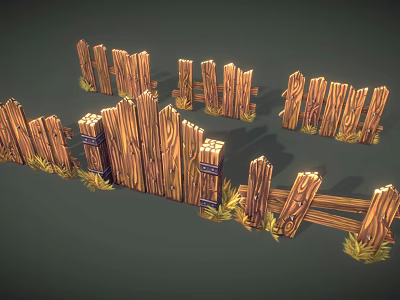 Wooden Fences Design With Various Structures And Grass At The Bottom 3d model