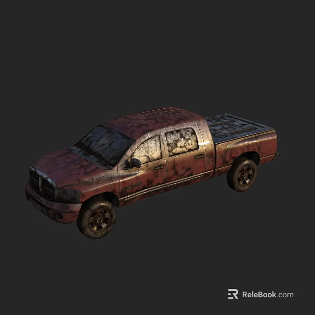 Old Rusty Red Pickup Truck With Weathered Exterior And Cargo Bed 3d model 