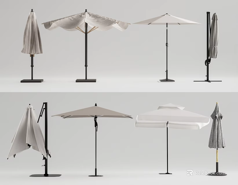 Stylish Outdoor Canopy Umbrella Multiple Foldable Designs with Neutral Colors and Sturdy Base 3d model 