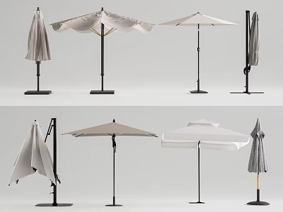 Stylish Outdoor Canopy Umbrella Multiple Foldable Designs with Neutral Colors and Sturdy Base 3d model