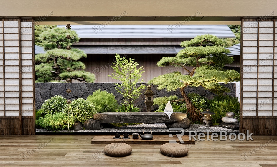 Japanese-style courtyard courtyard landscape model