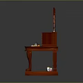 Classic Red Wooden Dressing Table With Oval Mirror Drawers And Decorative Items
