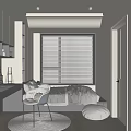 Modern Tatami Bedroom With Bed Desk Chair And Window Blinds Storage Cabinets Rug Cushion