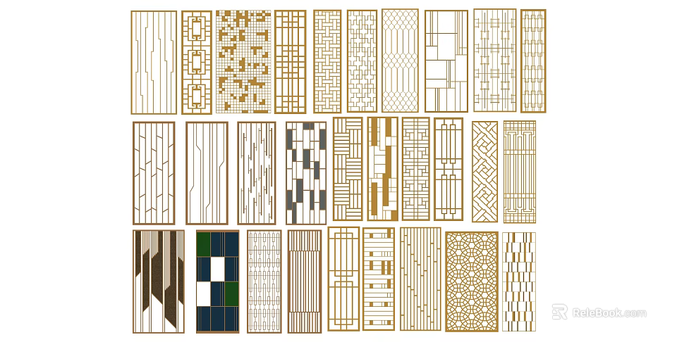 Various Modern Room Divider Designs With Geometric Patterns And Colorful Panels 3d model