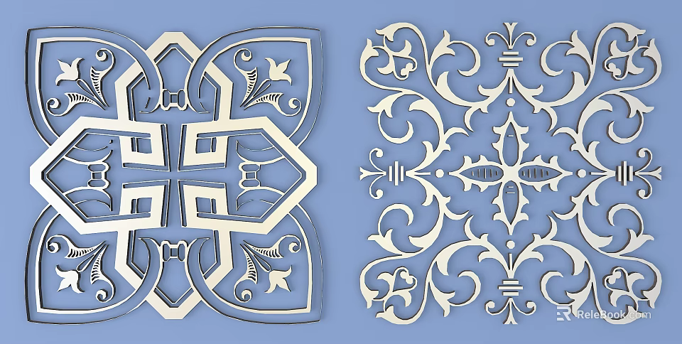 Decorative Carving Artwork With Intricate Square Curved Geometric Floral Patterns 3d model 