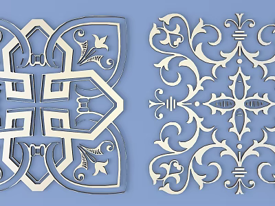 Decorative Carving Artwork With Intricate Square Curved Geometric Floral Patterns 3d model