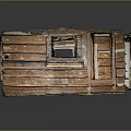 Dilapidated Wooden House Interior With Exposed Wooden Walls Wooden Floor Windows And Damaged Ceiling