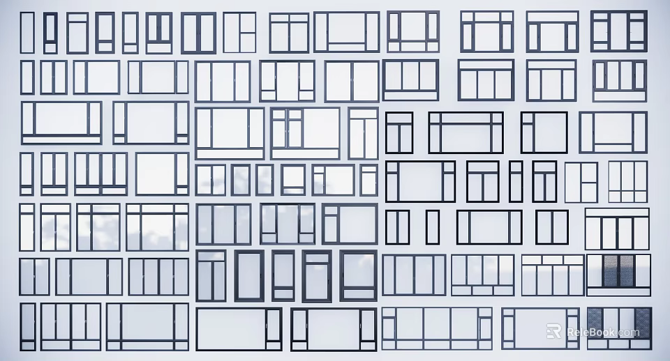 Various Window Designs With Different Sizes And Frame Styles For Home 3d model 