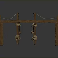 Traditional Wooden Bridge Structure With Railings And Supporting Pillars Design