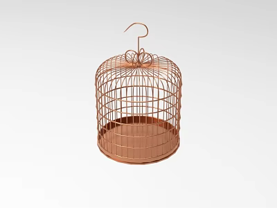 Copper Metal Birdcage With Hanging Hook And Round Base Design 3d model