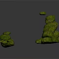 Green Moss Covered Irregular Shaped Landscape Decor Elements With Textured Surface
