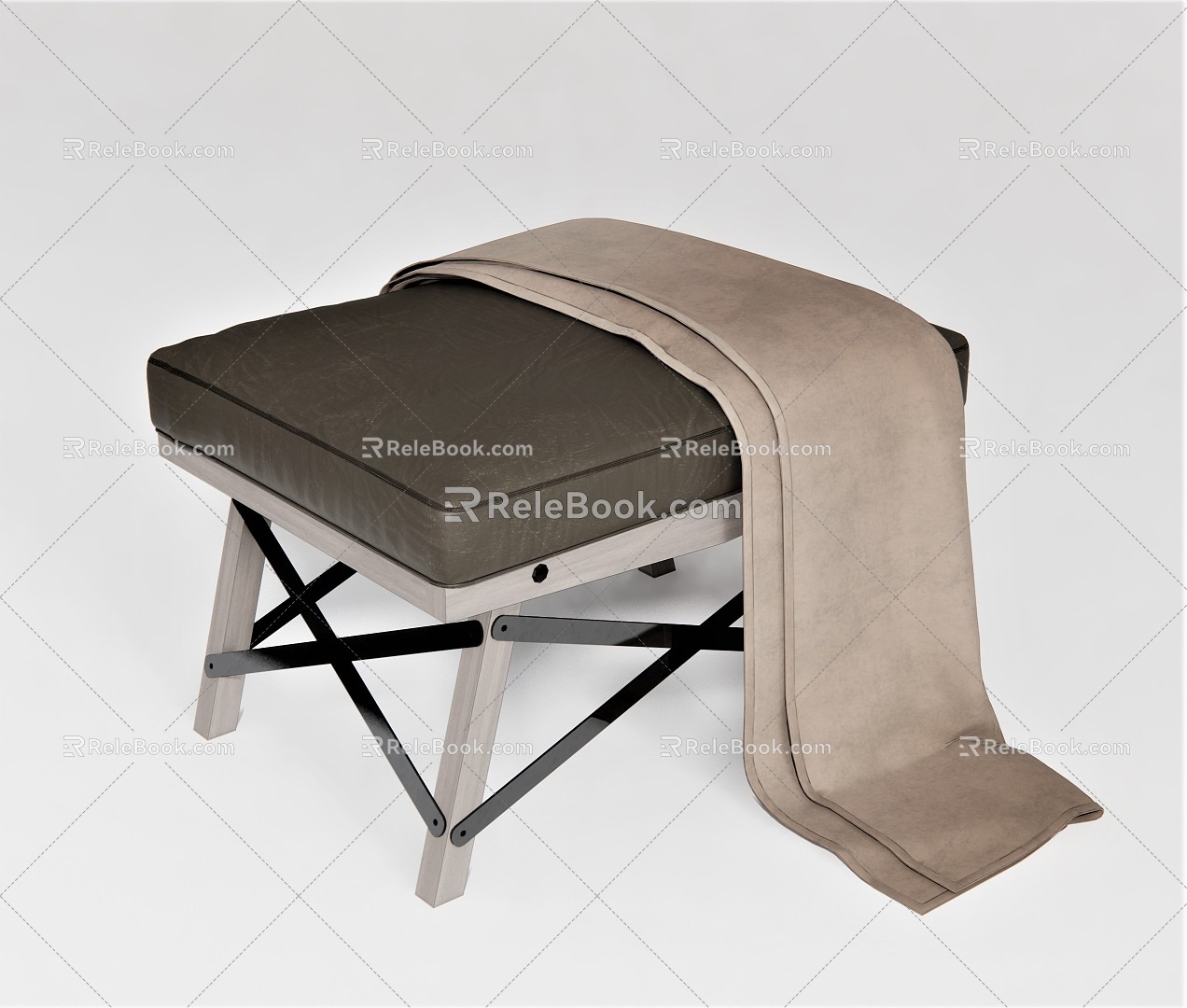 Modern Sofa Stool Stool Wood Leather Stool Blanket Towel Low Stool 3d model