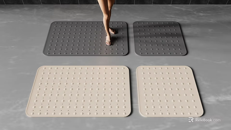 Non slip Bathroom Mats in Dark Gray and Beige for Bathroom Floor Use 3d model 