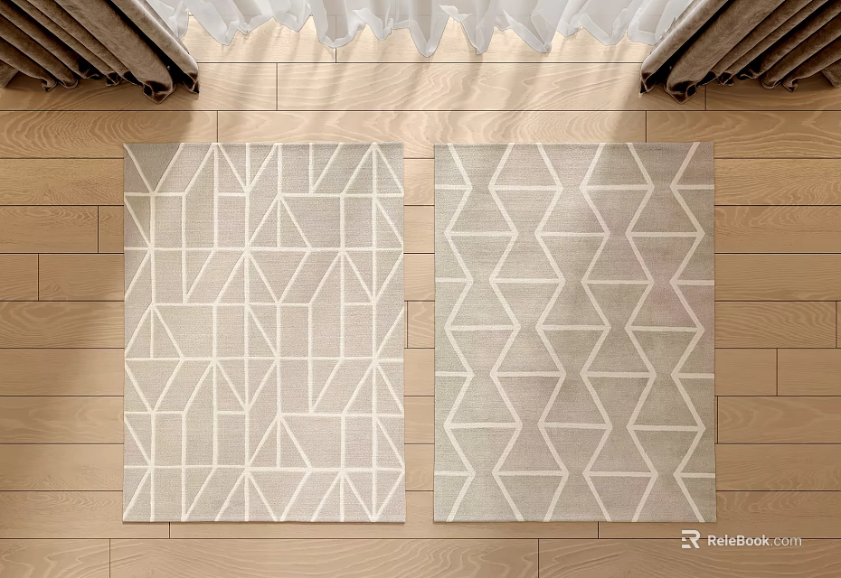 Square Rugs With Geometric Patterns In Light Neutral Tones For Home Decor 3d model