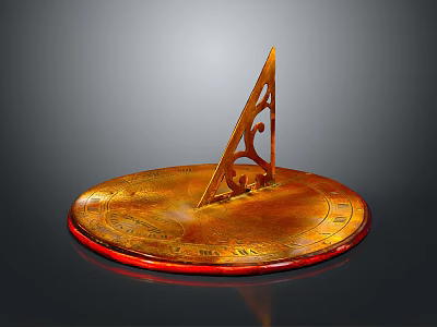 Brass Sundial With Circular Base Triangular Gnomon And Engraved Markings 3d model