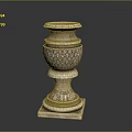 Ornate Multi Tiered Stone Vase With Intricate Carvings And Square Base