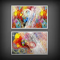 Vibrant Abstract Paintings With Colorful Letters Geometric Shapes And Heart Motifs
