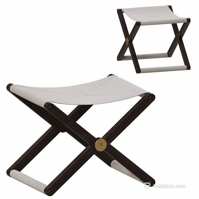 Modern Cross Leg Design Stool With Dark Wooden Legs Light Seat Cushion And Metal Connector 3d model 