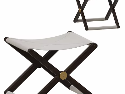 Modern Cross Leg Design Stool With Dark Wooden Legs Light Seat Cushion And Metal Connector 3d model