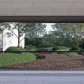 Modern Garden Courtyard Landscape Design With White Building Trees And Trimmed Hedges