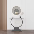 Modern Console Table With Round Mirror Vase And Decorative Ornaments On Tabletop 3d model