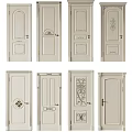 White Hinged Doors Featuring Various Carved Details and Decorative Panel Designs 3d model