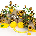 Colorful Sunflower Themed Photo Check in Spot with Wooden Crates and Yellow Decorations
