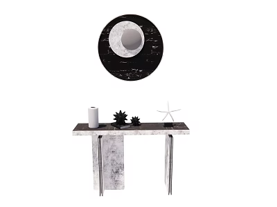 Modern Console Table With Round Mirror Decorative Candle Small Plant And Star Ornament 3d model
