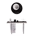 Modern Console Table With Round Mirror Decorative Candle Small Plant And Star Ornament