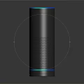 Sleek Gray Wireless Speaker With Cylindrical Design Blue Ring Light And Small Circular Device