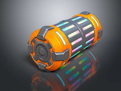 Modern Orange Cylindrical Daily Household Appliance With Black Borders Colorful Stripes And Reflective Surface 3d model