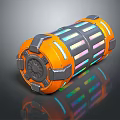 Modern Orange Cylindrical Daily Household Appliance With Black Borders Colorful Stripes And Reflective Surface