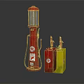 Vintage Industrial Red Fuel Pump With Red And Yellow Fuel Tanks