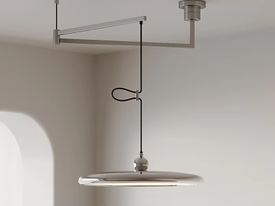 Minimalist Modern Pendant Light With Geometric Metal Bracket And Circular Shade In White Room Corner 3d model
