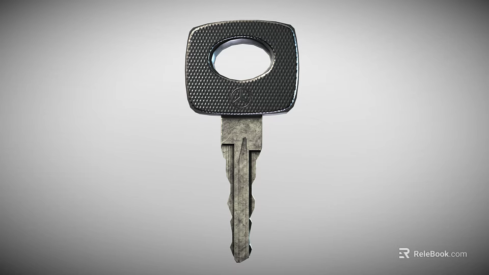 Metal Key With Textured Black Head And Circular Hole For Home Use 3d model 