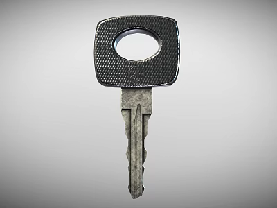 Metal Key With Textured Black Head And Circular Hole For Home Use 3d model