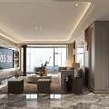 Modern Living Dining Room Interior With Marble Floor Sofa TV Unit And Large Window
