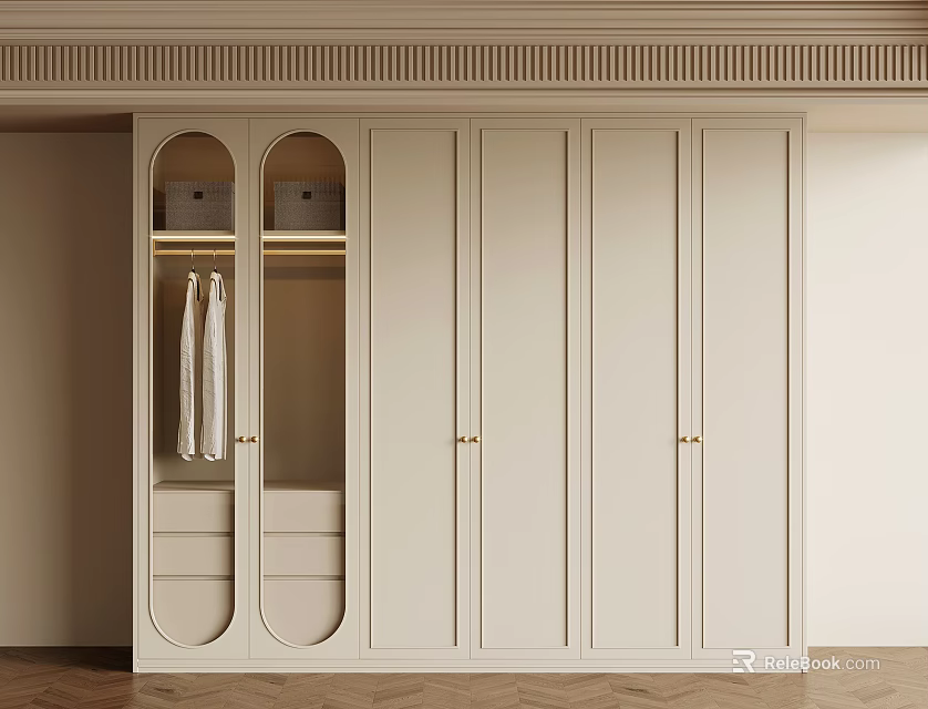 Modern White Wardrobe With Glass Doors Drawers And Minimalist Style 3d model 