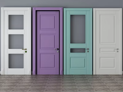 Tech Exhibition Hall Showcasing Colorful Doors With Glass Panels And Modern Styles 3d model