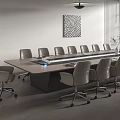 Modern Conference Table with Gray Office Chairs Abstract Wall Art in Contemporary Meeting Room
