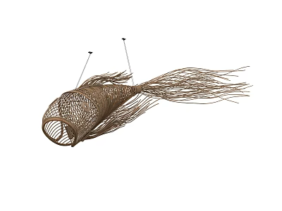 Woven Fish Shaped Hanging Art Installation With Fringed Tail And Natural Material 3d model