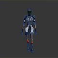 Futuristic Warrior Character In White Black Armored Outfit With Red Helmet And Flame Patterns